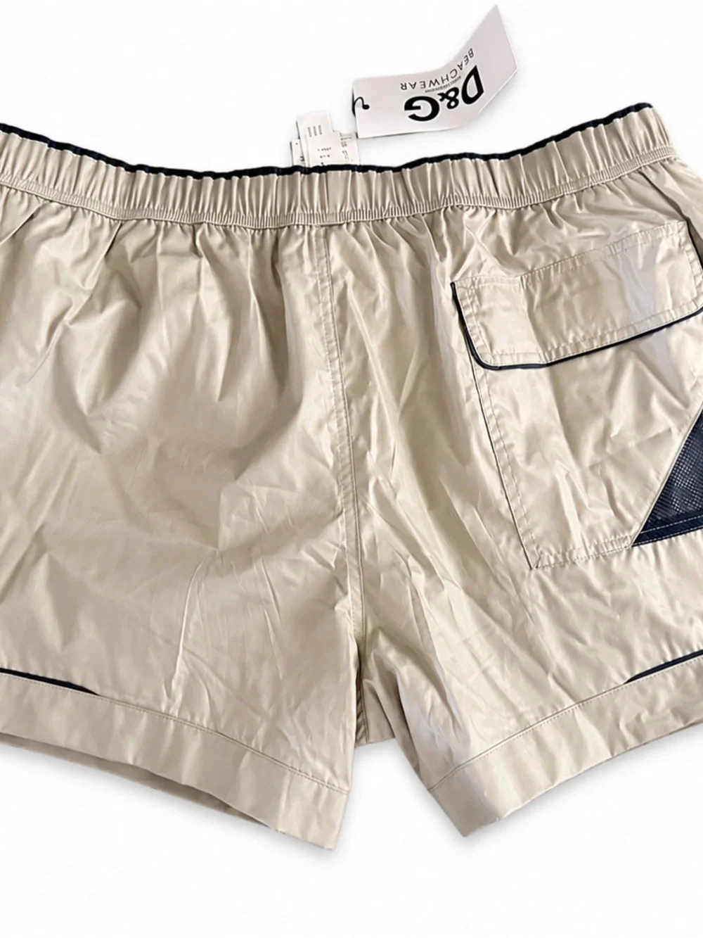 D&G Light Beige Swim Shorts with Navy Trim